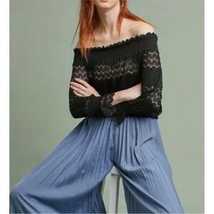 Anthropologie Deletta Riley Off-The-Shoulder Black Lace Knit Top